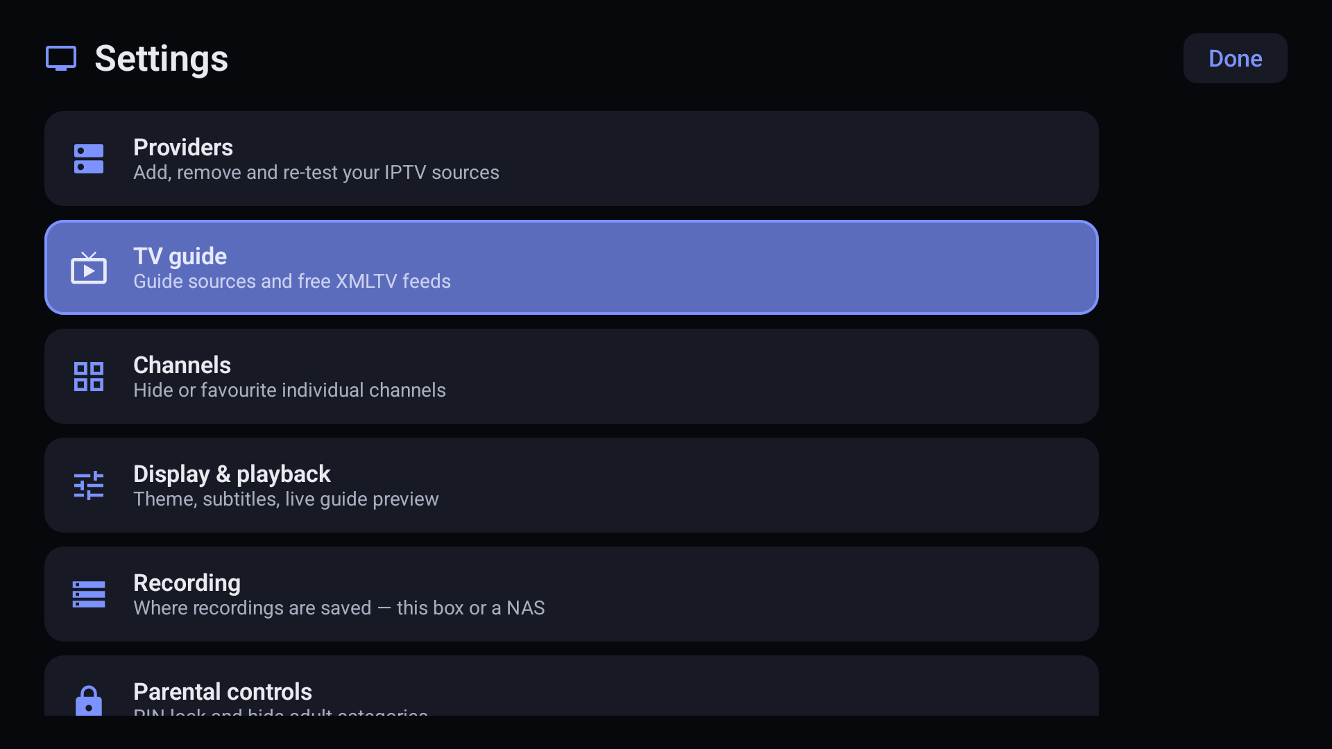 OpenTV settings